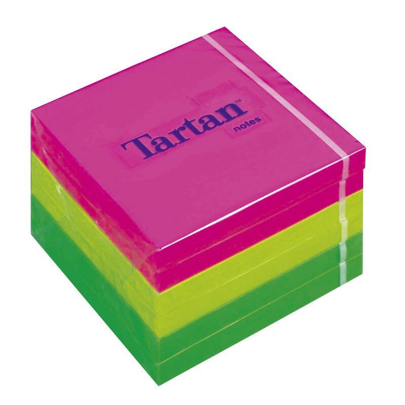 Samolepící bloček, 76x76 mm, 100 lístků,TARTAN, mix neon barev