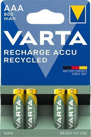 Nabíjecí baterie, AAA, tužková, recyklovaná, 4x800 mAh, VARTA