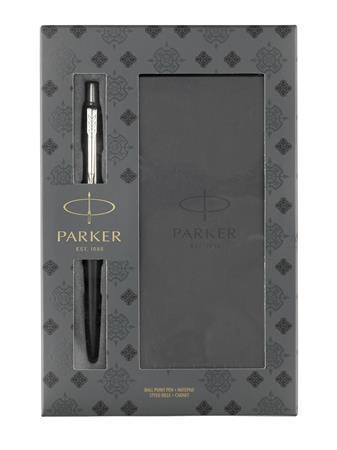 Kuličkové pero "Royal Jotter", 0,7 mm, stříbrný klip, černé tělo, se zápisníkem, box, PARKER