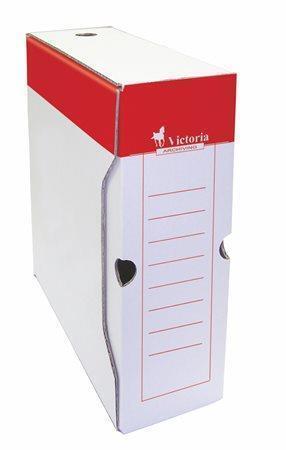 Archivační krabice, červeno-bílá, karton, A4, 100 mm, VICTORIA