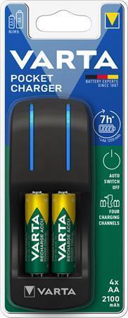 Battery charger, AA/AAA, 4x2100 mAh AA, VARTA "Pocket"