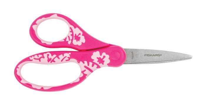 Nůžky "Softgrip", růžová, dětské, 15 cm, s kvítky, FISKARS