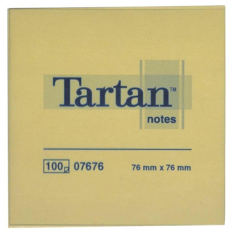 Samolepící bloček, 76x76 mm, 100 lístků ,TARTAN, žlutý