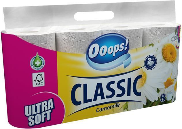 Toaletní papír "Ooops! Classic", 3-vrstvý, 8 kotoučů, heřmánek