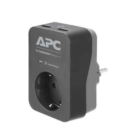 Adaptér s přepěťovou ochranou, 2 USB,  1x Typ F (CEE 7/3) - F (CEE 7/7) 230V Černá, APC, PME1WB-GR