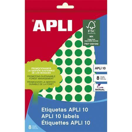 Etikety, kruhové, zelená, průměr 10 mm, 1008 ks/bal., APLI