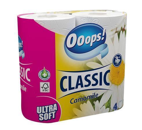 Toaletní papír "Ooops!  Classic", 3-vrstvý, 4 role, heřmánek
