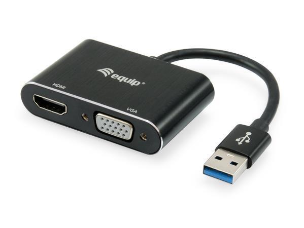 Adaptér, USB 3.2-VGA/HDMI, EQUIP 133386