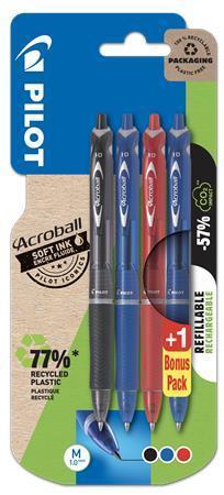 Kuličkové pero "Acroball", 4ks, 3 barvy, 0,28mm, PILOT, BAB-15M-BLLR-BT