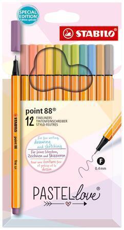 Fineliner "Point 88 Pastellove", sada, 12 různých barev, 0,4 mm, STABILO 8812-7-7