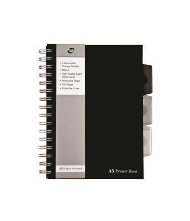 Blok "Black project book", A5, černá, linkovaný, 125 listů, spirálová vazba, PUKKA PAD