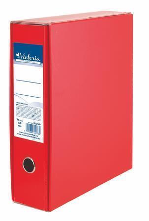 Pákový pořadač s obalem, červený, 75 mm, A4, karton, VICTORIA