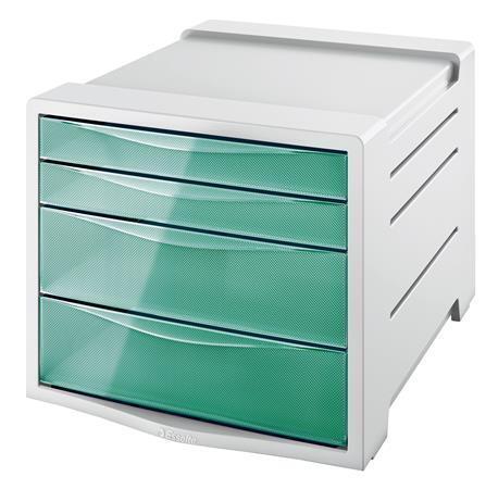Zásuvkový box "Colour` Ice", transparentní zelená, 4 zásuvky, plast, ESSELTE