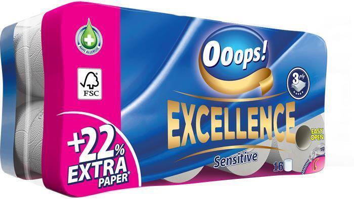 Toaletní papír "Ooops! Excellence" , 3vrstvý, 16 rolí