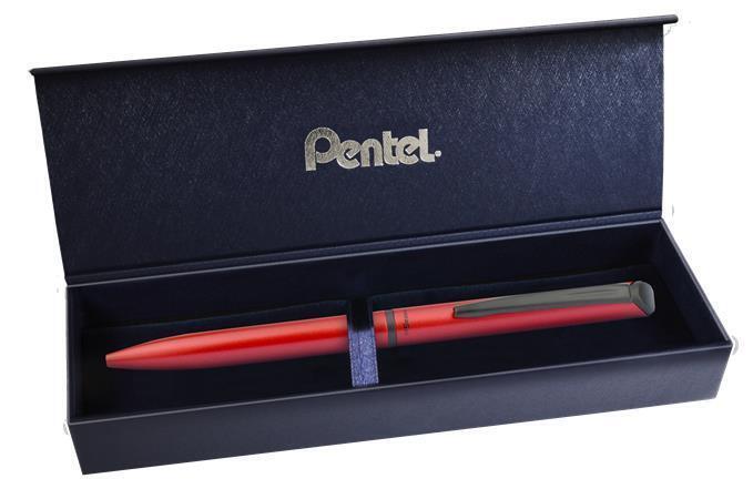 Kuličkové pero "EnerGel BL-2507", modrá, 0,35 mm, otočný mechanismus, kovové, matně červené tělo, PE