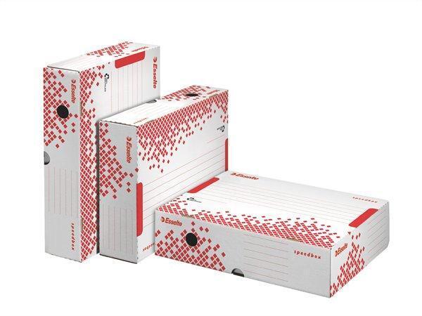 Rychle-složitelná archivační krabice "Speedbox", horizontální, bílá, 80 mm, ESSELTE