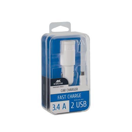 Nabíječka do auta "VA 4223 WD1", bílá, 2 x USB, 3,4A, datový kabel micro USB, RIVACASE