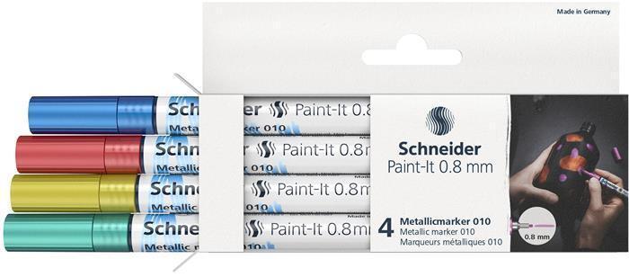 Akrylový popisovač "Paint-It 010", 4 různé kovové barvy sada, 0,8 mm, SCHNEIDER ML1011502