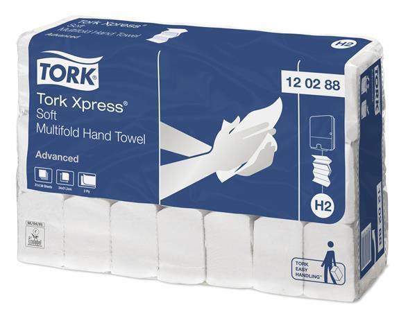 Papírové ručníky "Xpress® Soft Multifold", bílá, skládané, 2vrstvé, H2 systém, TORK