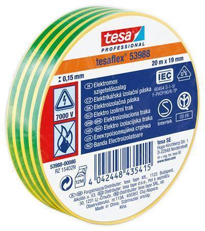 Izolační páska "Professional 53988", zelená/žlutá 19 mm x 20 m, TESA