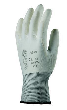 Pracovní rukavice máčené na dlani a prstech v polyuretanu, velikost 7, bílé