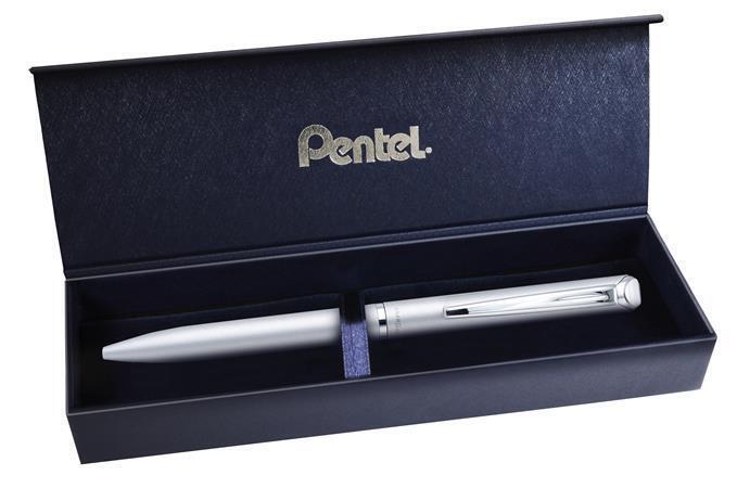 Kuličkové pero "EnerGel BL-2007", modrá, 0,35 mm, otočný mechanismus, kovové, stříbrné tělo, PENTEL