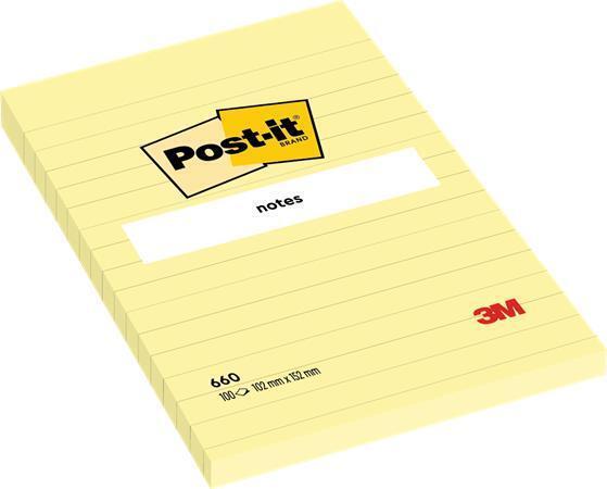 Samolepicí bloček, žlutá, 102x152 mm, 100 listů, linkovaný, 3M POSTIT