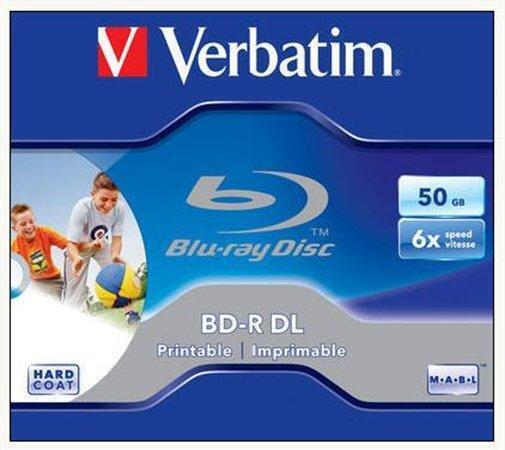 BD-R Blu-Ray, DL, Printable, 50GB, 6x, Verbatim, jewel box