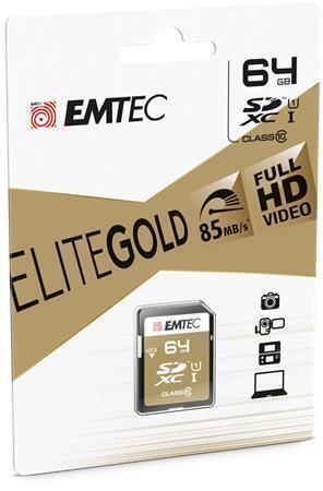 Paměťová karta "Elite Gold", SDXC, 64GB, UHS-I/U1, 85/20 MB/s, EMTEC ECMSD64GXC10GP