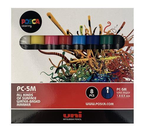 Akrylové popisovače "Posca PC-5M", 8 ks, 1,8-2,5 mm, UNI