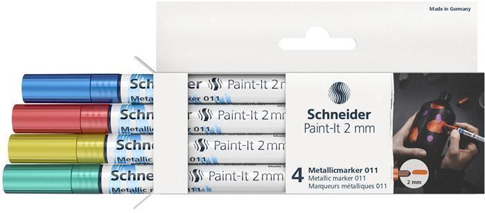 Akrylový popisovač "Paint-It 011", 4 různé kovové barvy, sada, 2 mm, SCHNEIDER ML01111502