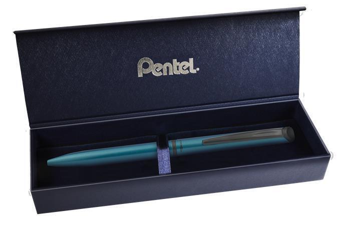 Kuličkové pero "EnerGel BL-2507", modrá, 0,35 mm, otočný mechanismus, kovové, matně tyrkysové tělo,