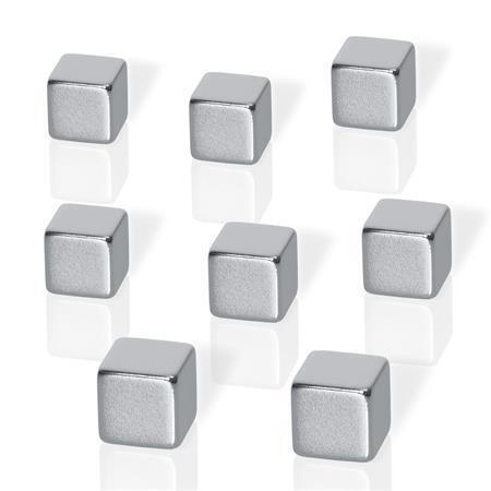 Neodymové magnety, tvar kostky, stříbrná, 10x10x10 mm, 8 ks, BE!BOARD
