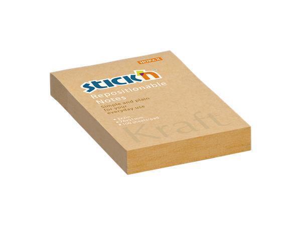 Samolepicí bloček "Kraft Notes", hnědá barva, 76x51 mm, 100 listů, STICK N 21638