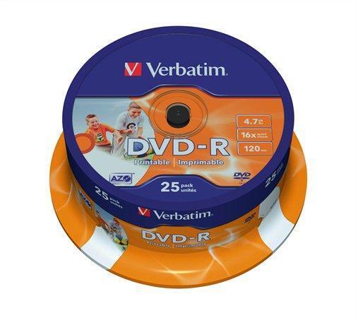 DVD-R 4,7GB, 16x, Printable, Verbatim, 25-cake