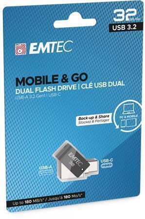 USB flash disk "T260C Dual", 32GB, USB 3.2, USB-A vstup/USB-C výstup, EMTEC ECMMD32GT263C