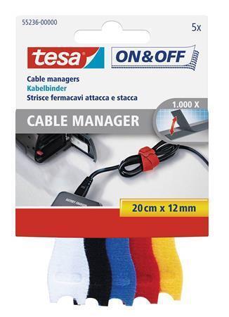 Správce kabelů "On&Off 55236", mix barev, suchý zip, TESA