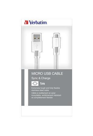 USB kabel, stříbrná, micro USB B, 100 cm, VERBATIM