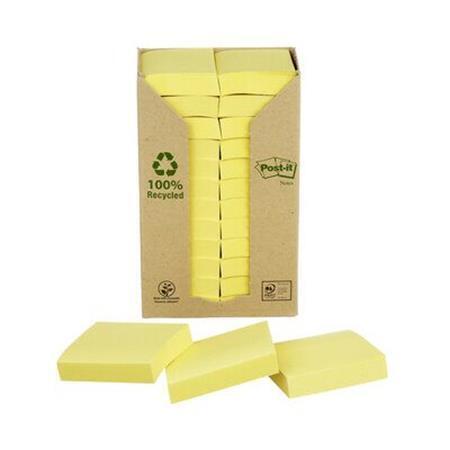 Samolepicí bloček, žlutá, 38x51 mm, 24x100 listů, recyklovaný, 3M POSTIT