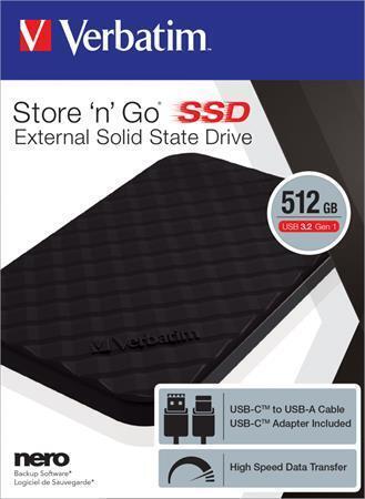 SSD (externí paměť) "Store n Go", 512GB, USB 3.2, VERBATIM 53250