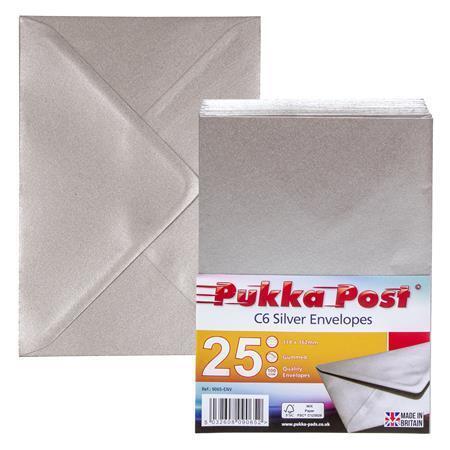 Obálky "Silver", stříbrná, C6, pogumovaný povrch, PUKKA PAD 9065-ENV