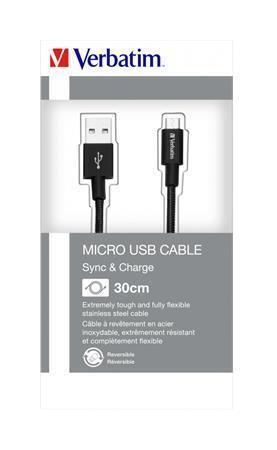 USB kabel, černá, micro USB, 30 cm, VERBATIM