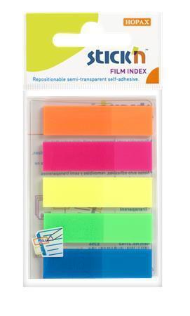 Samolepicí záložky, mix neon. barev, 45x12 mm, 5x25 listů, plast., STICK N 21050