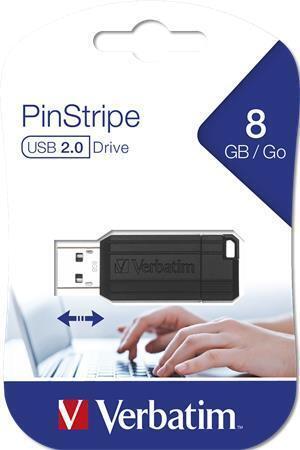 8GB USB Flash 2.0, 10/4MB/sec, Pin Stripe, VERBATIM, černý