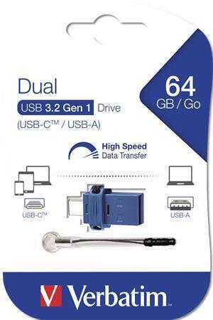 64GB USB Flash 3.0 + USB-C adaptér, VERBATIM "DUAL"