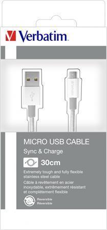 USB kabel, stříbrná, micro USB, 30 cm, VERBATIM