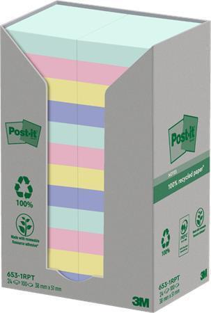 Samolepící bloček "Nature", mix pastelových barev, 38 x 51 mm, 24 x 100 listů, recyklovaný, 3M POST