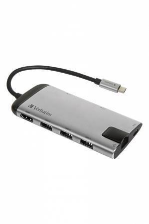 USB-HUB a ethernetový síťový adaptér, microSD, 4 porty, USB 3.0, USB-C, HDMI, VERBATIM