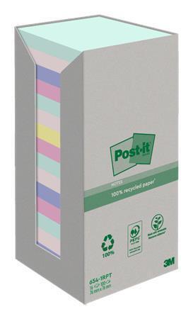 Samolepící bloček "Nature", mix pastelových barev, 76 x 76 mm, 16 x 100 listů, recyklovaný, 3M POST