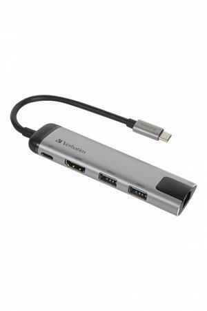 USB-HUB a ethernetový síťový adaptér, 4 porty, USB 3.0, USB-C, HDMI, VERBATIM